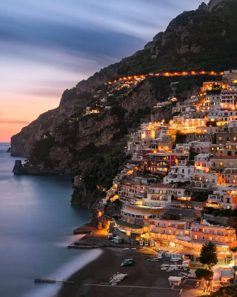 Positano illuminated at night