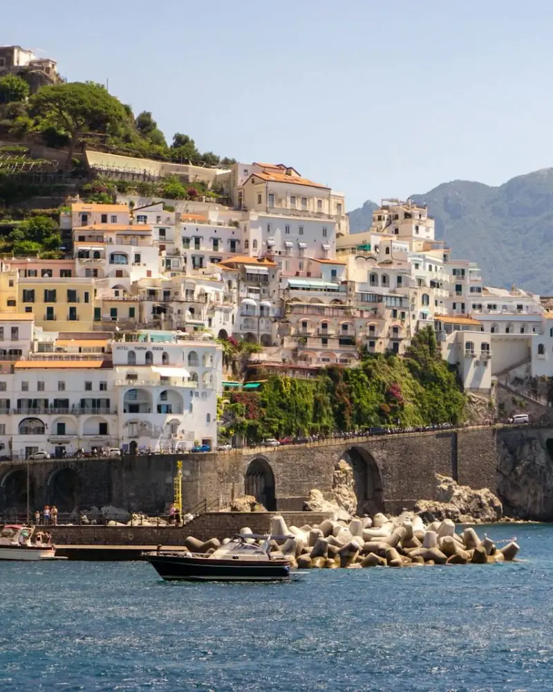 Coastal village with white buildings