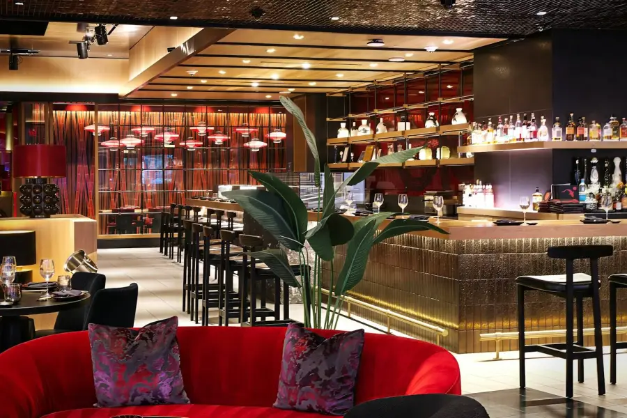 Bar with red velvet seating