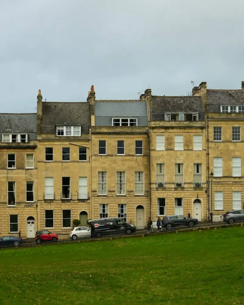 Row of historic Georgian townhouses on a hill