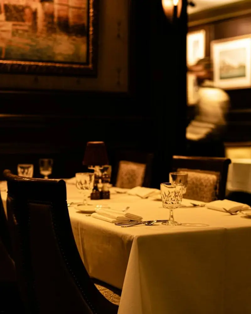Dining room with white tablecloths