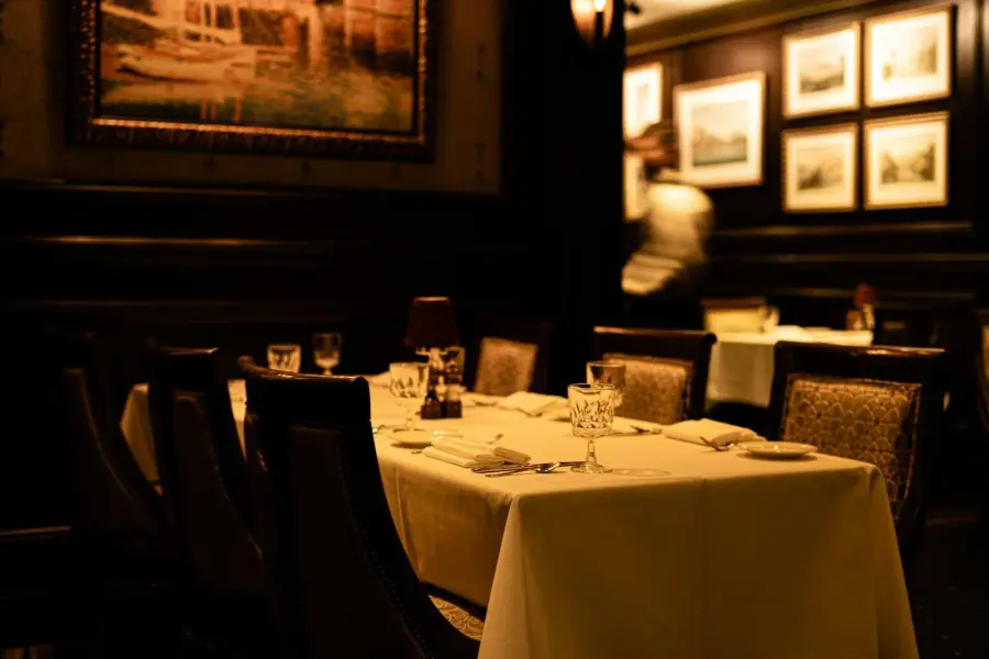 Dining room with white tablecloths
