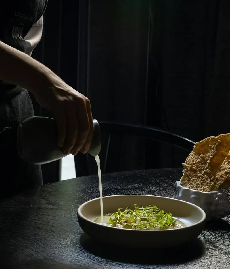 Sauce poured over a plated dish