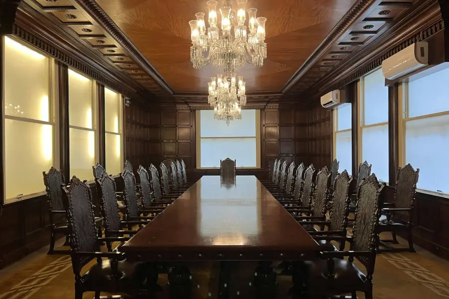 Conference room with a chandelier