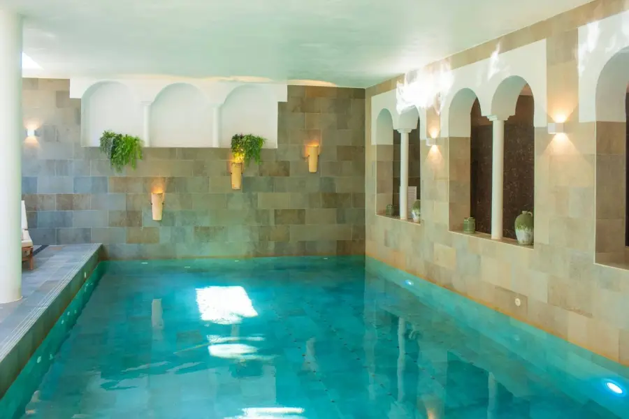 Indoor pool with blue water