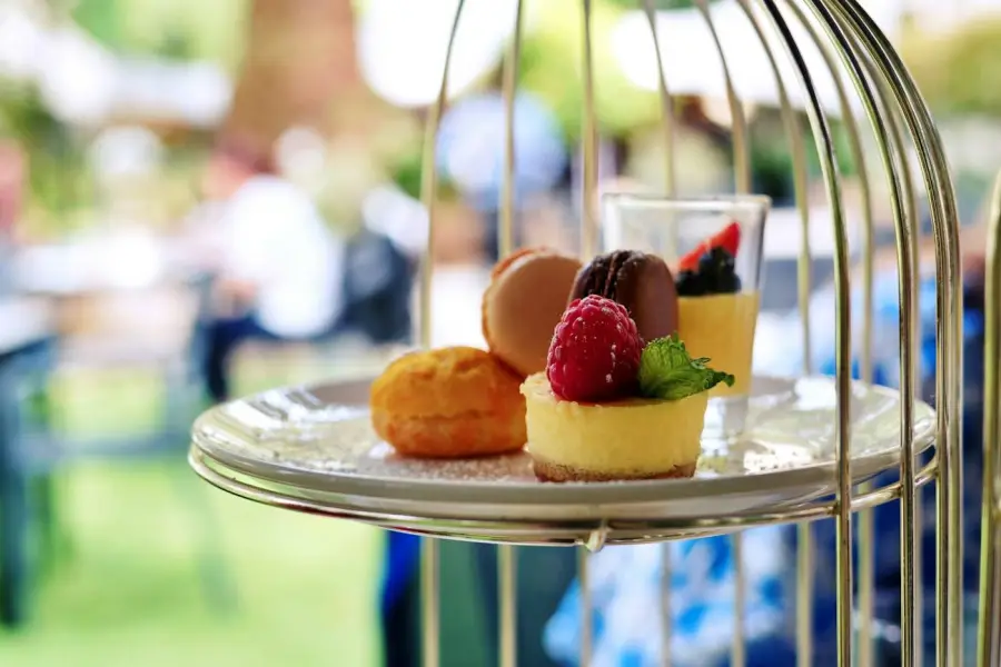 Desserts on a metal stand